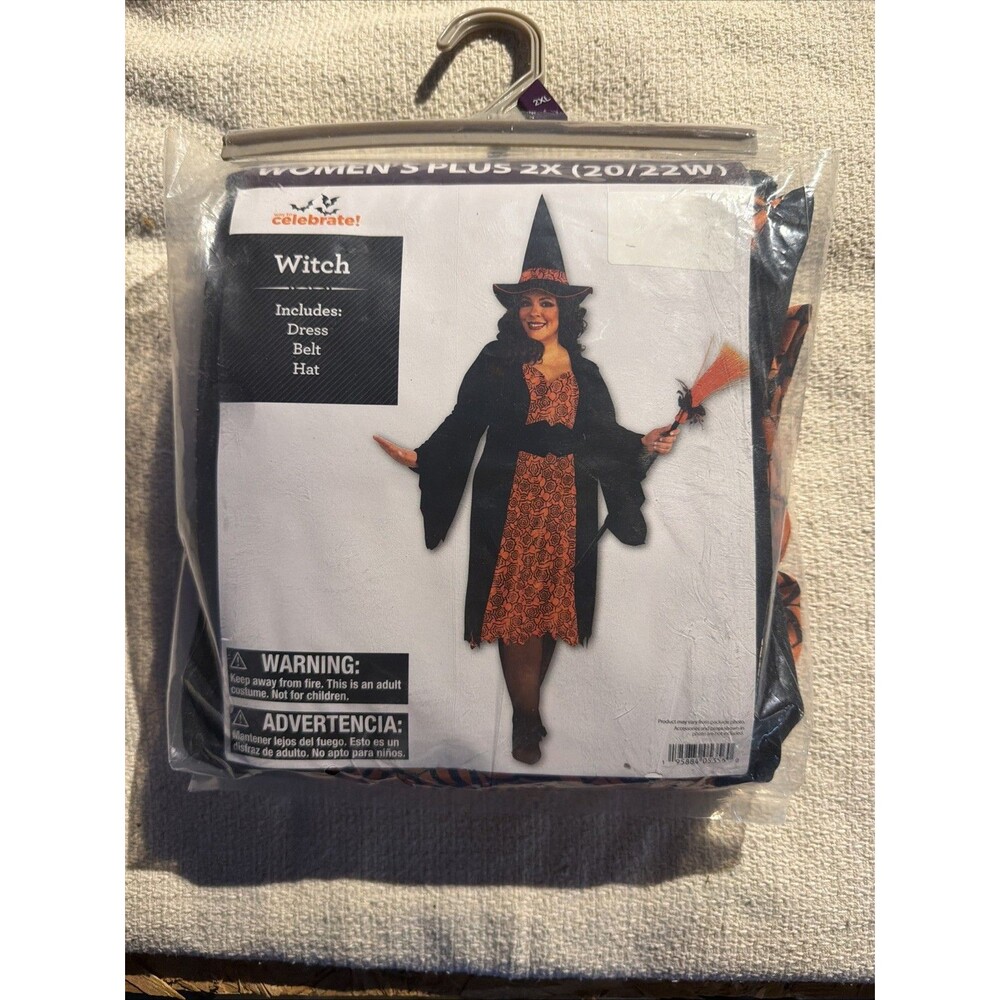 Way to Celebrate Witch Costume Women Plus 2X 20/22W Black Orange Halloween Dress